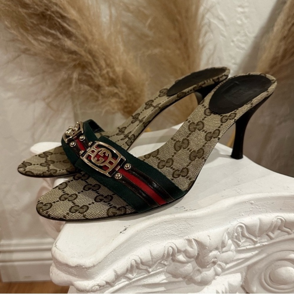 GUCCI Web Stripe Hysteria “GG Monogram Mule Sandals w/COA, EUC - Picture 4 of 15